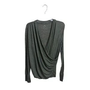 Athleta Odyssey V-neck Wrap Top Size L Long Sleeve Stretch Knit Yoga Green